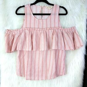 Sweet Wanderer Pink & White Cold Shoulder Top L